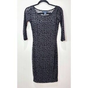 French Connection Black Leopard Print Dress 0 Sheer Velvet Burnout Bodycon Sexy